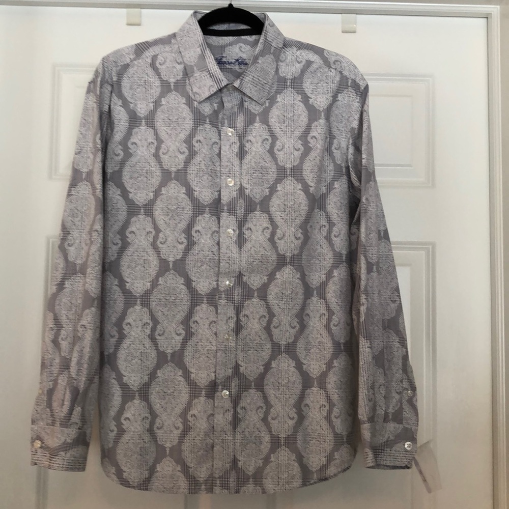 Tasso Elba Gray & White Dress Shirt L 16-16 1/2